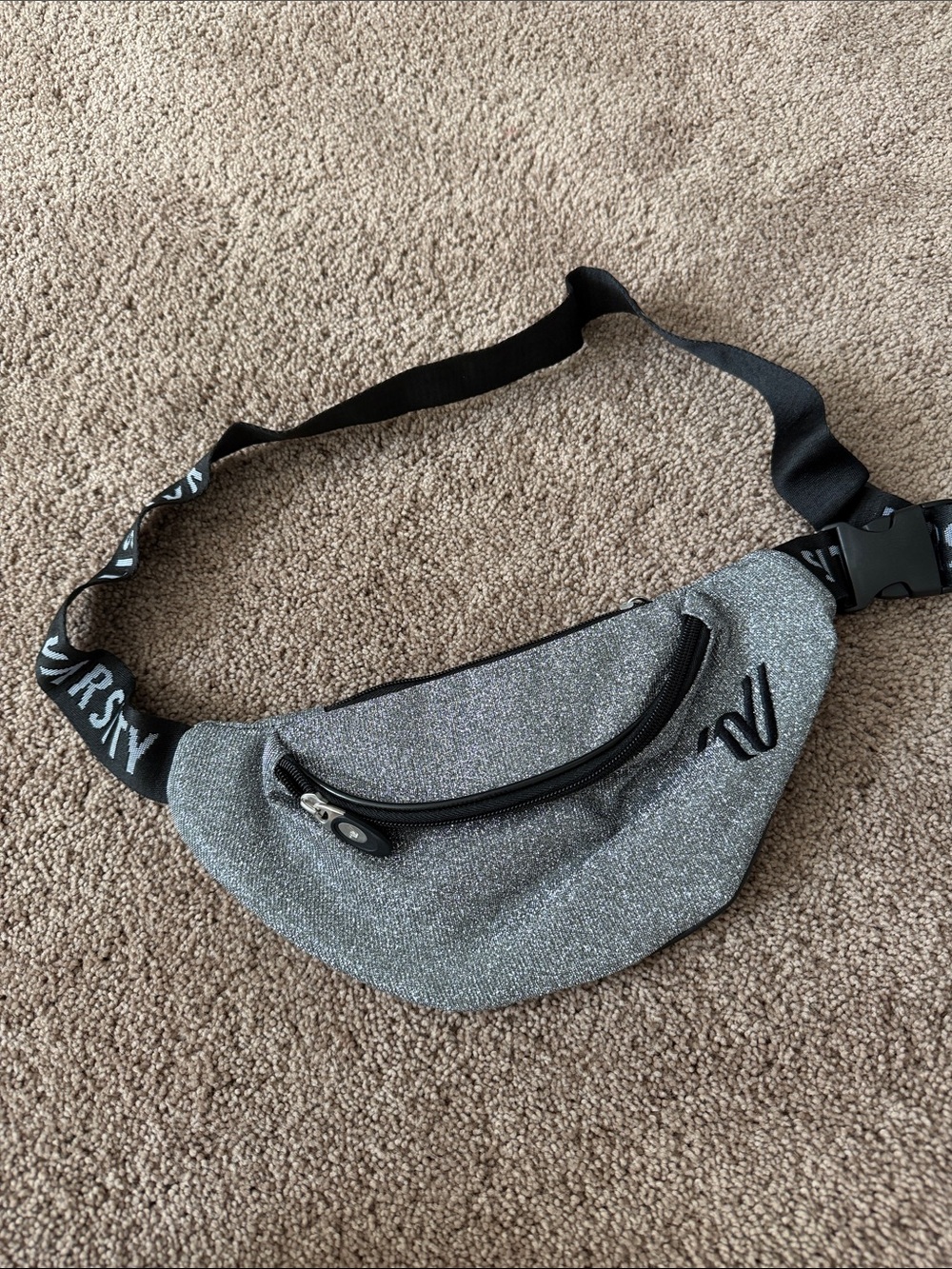 Black and Silver Sparkly Logo Crossbody Pouch